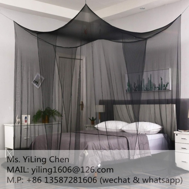 2021 Best selling Luxurious Rectangular Queen and King bed sizes quadrate black color mosquito nets with four doors