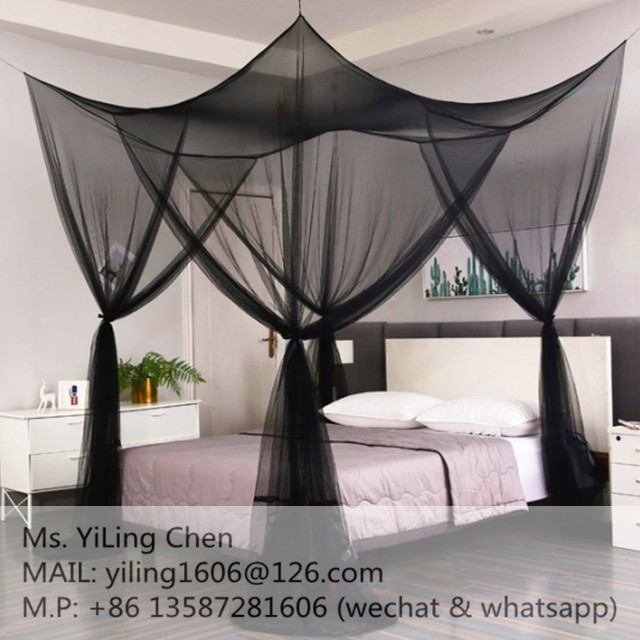 2021 Best selling Luxurious Rectangular Queen and King bed sizes quadrate black color mosquito nets with four doors