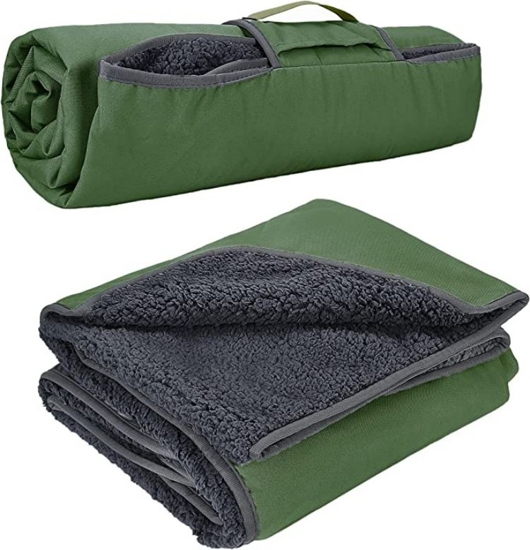 Waterproof Outdoor Blanket with Sherpa Lining, Windproof Triple Layers Warm Comfy Foldable for Camping Stadium