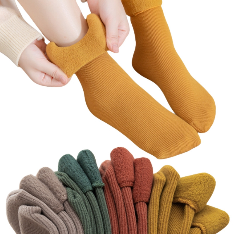 Wholesale Women Vertical Strips Fleece Socks Plush Thick  Fuzzy Cozy Floor Socks Winter Men Crew Socks