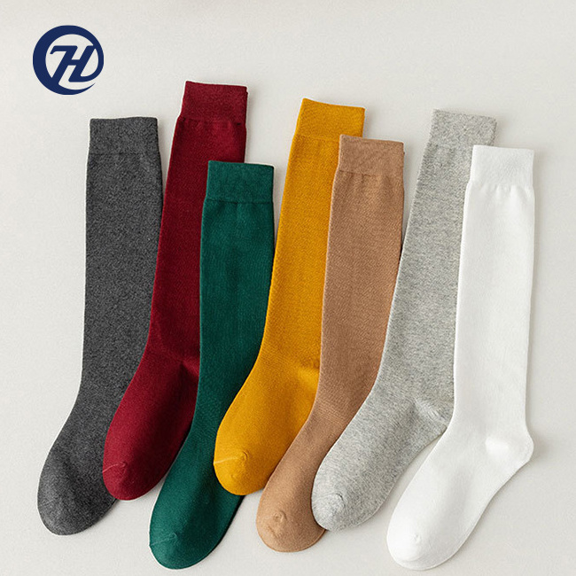 Fashion Solid Color Cotton Women's Japanese Socks Preppy Style Student Women's Calf Compression Stocking