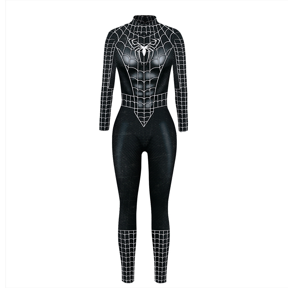 Halloween Carnival Cosplay Superhero Women Jumpsuit Black Spider Iron Costume Digital Printing Sexy Spider Man Woman Costume