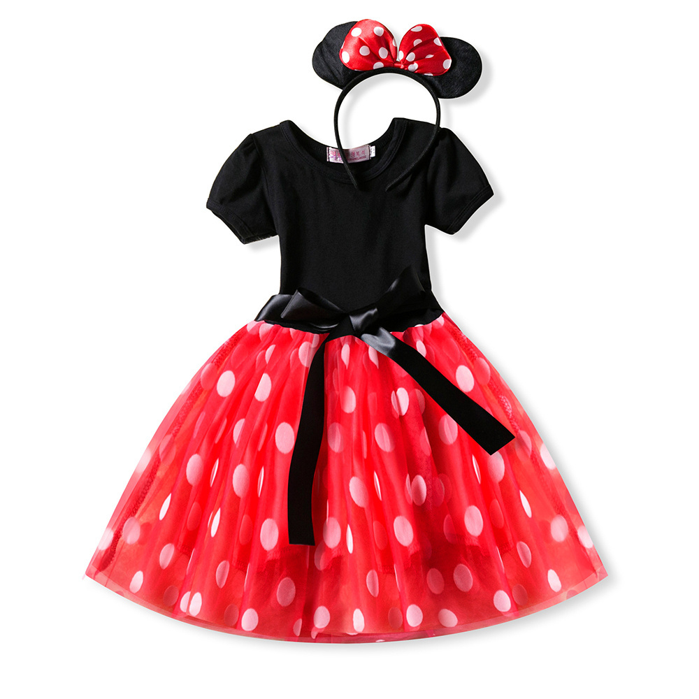 Hot Sale Polka Dots Princess Mesh Costume Girls Mickey Dresses Birthday Tutu Dress For Kids