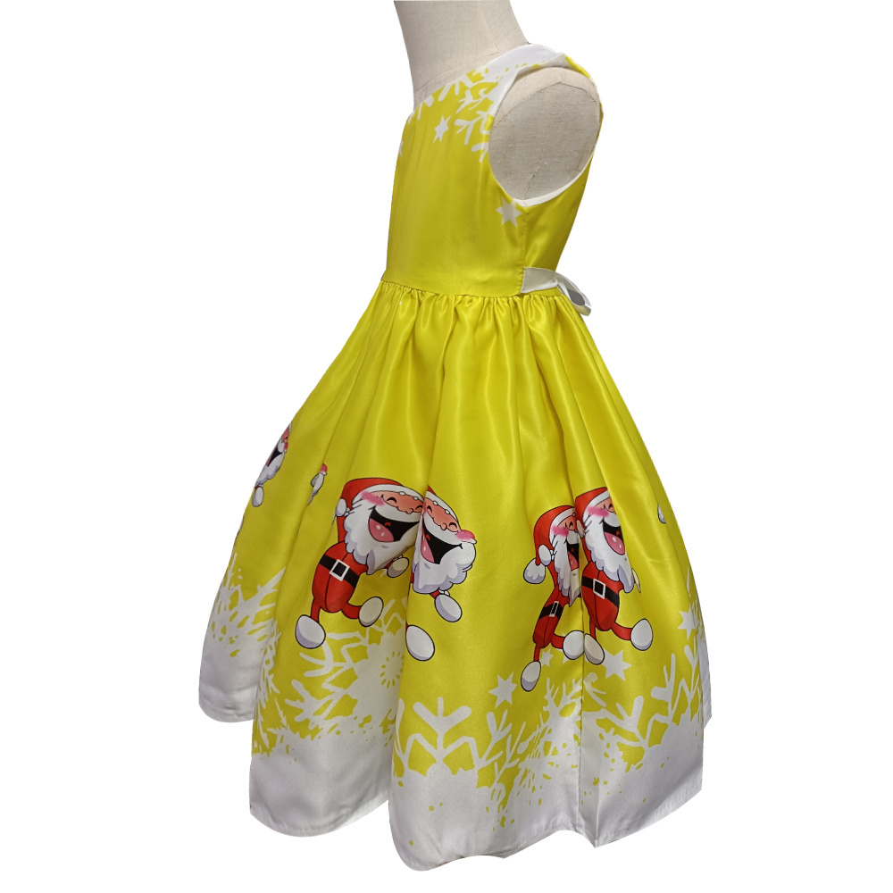 Cute Kids Dress Sleeveless Santa Claus Snowflake Pattern Print Cosplay Costume Party Costume Christmas Kids Dress