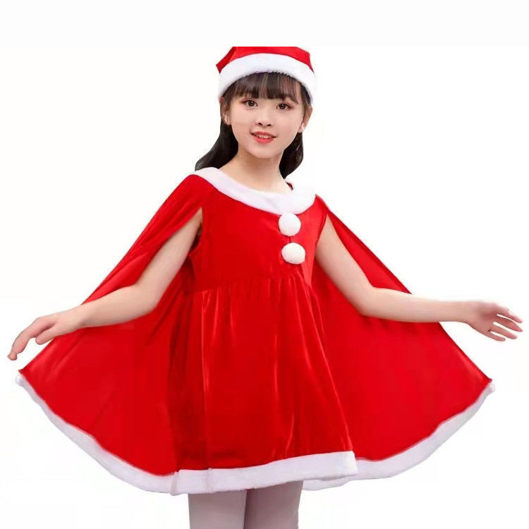 2024New Christmas Kids Costume Santa Claus Suit Sleeveless Bat Skirt Girl Christmas Dress With Santa Hat And Safety Pants