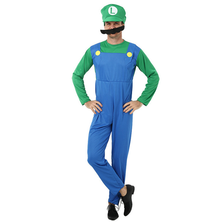 Super Mario Luigi Bros Plumber Outfit Stage Party Performance Costume Adult Mario Clothes