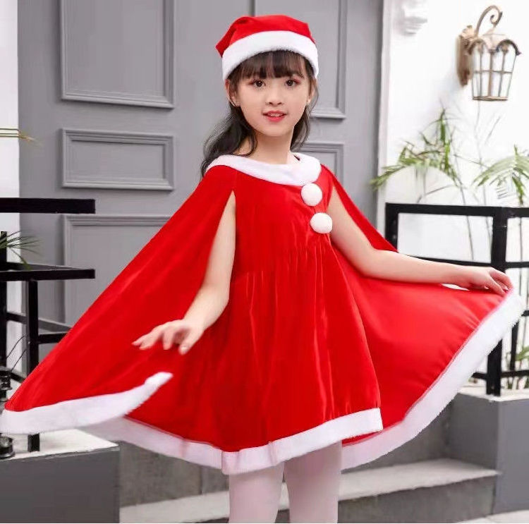 2024New Christmas Kids Costume Santa Claus Suit Sleeveless Bat Skirt Girl Christmas Dress With Santa Hat And Safety Pants