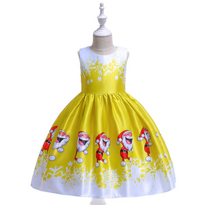 Cute Kids Dress Sleeveless Santa Claus Snowflake Pattern Print Cosplay Costume Party Costume Christmas Kids Dress