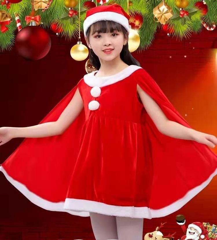 2024New Christmas Kids Costume Santa Claus Suit Sleeveless Bat Skirt Girl Christmas Dress With Santa Hat And Safety Pants