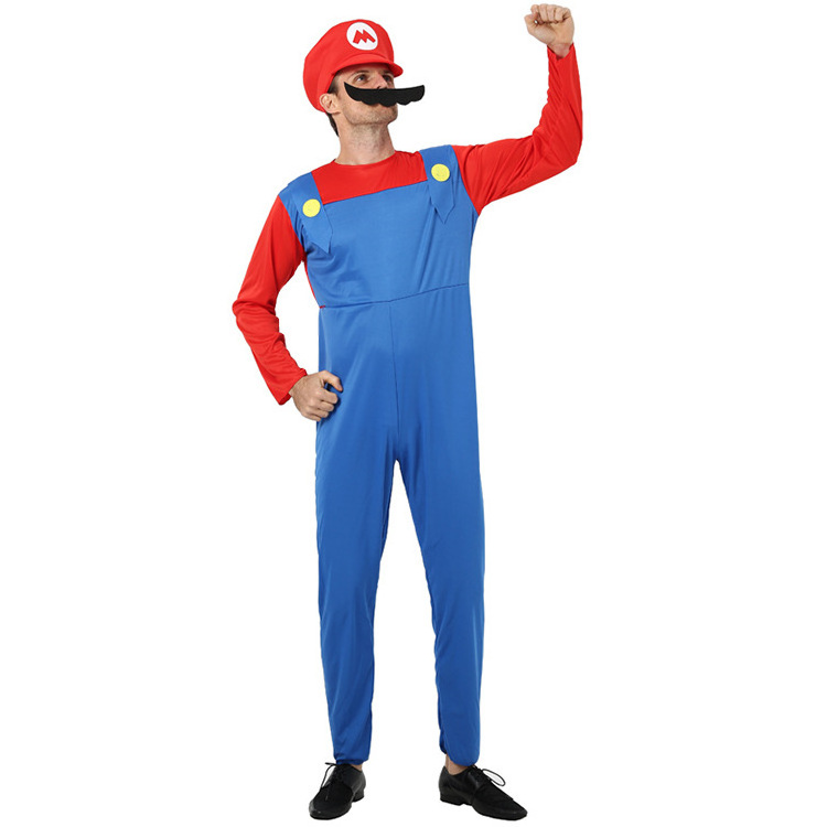 Super Mario Luigi Bros Plumber Outfit Stage Party Performance Costume Adult Mario Clothes