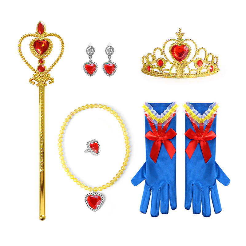 Pretty Girl Princess Dress Up Set Crown Necklace Gloves Wand Earrings Ring 6 Pcs Elsa Costume Accessories