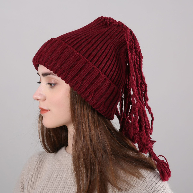 HZM-18030  new autumn winter knitted sweater straight stripe braids Wig warm crochet hippie beanie hat