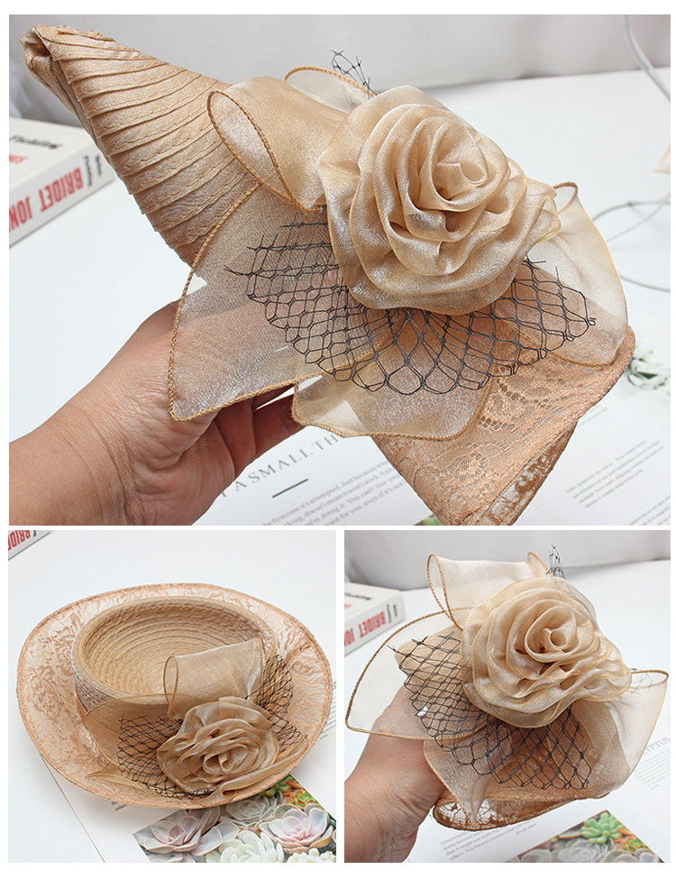 HZM-23072 Adult ladies fashion party wedding Organza Church Hat with Flower