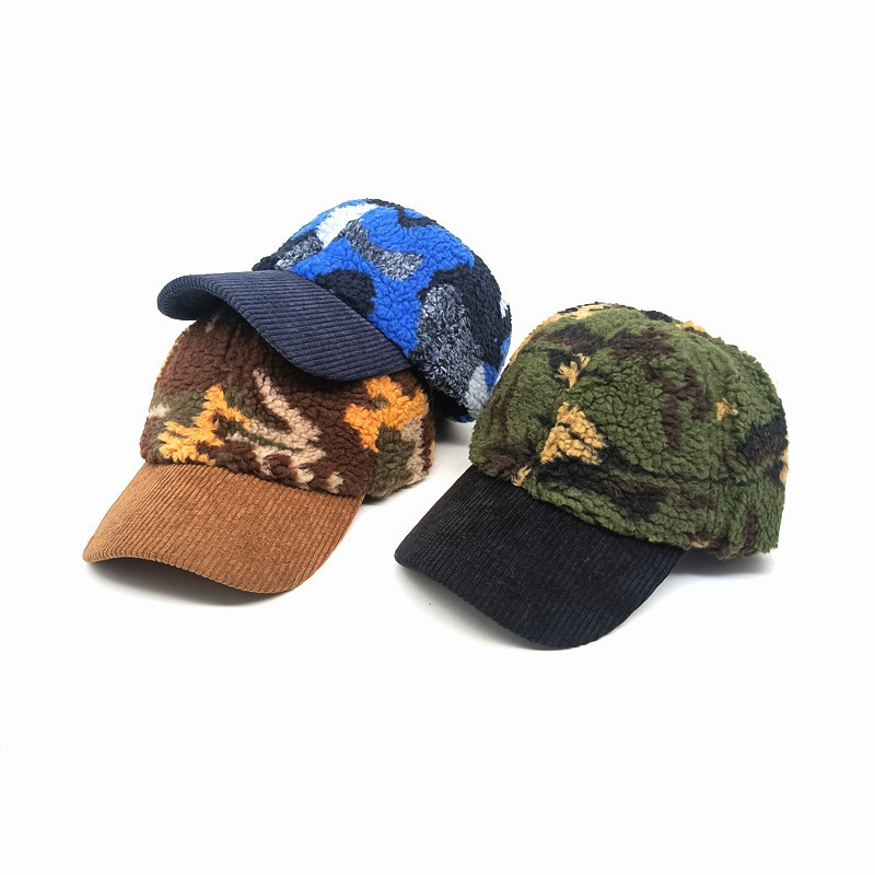 HZM-23322 High Quality Winter Camouflage Fashion Fur Custom Logo Cotton Outdoor Sports Baseball Caps For Women Men