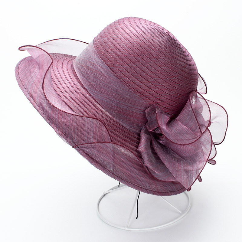 HZM-23071 Custom popular design flower decoration foldable organza fashion church ladies hats wholesale