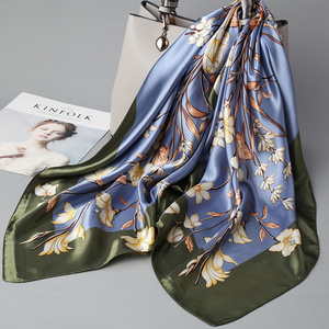 HZW-60736  35" Square Silk Like Head Scarf - Women's Fashion Silk Feeling Scarf for Hair Wrapping and Sleeping at Night.