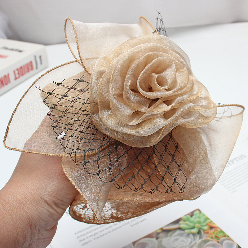 HZM-23072 Adult ladies fashion party wedding Organza Church Hat with Flower