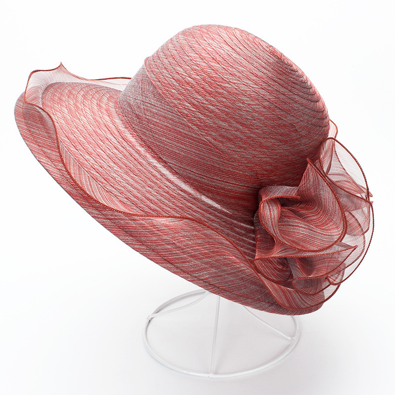 HZM-23071 Custom popular design flower decoration foldable organza fashion church ladies hats wholesale