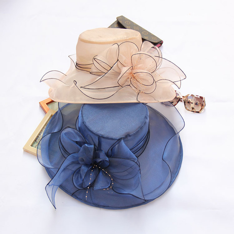 HZM-18225 Women Derby Hat Organza Fascinator Church Bridal Wedding Tea Party Hat Wide Brim Sun Hat