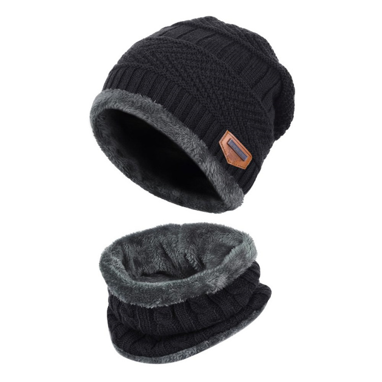 HZM-18178 Men Women Winter Beanie Hat Scarf Set Warm Knit Hat Thick Fleece Lined Winter Cap Neck Warmer