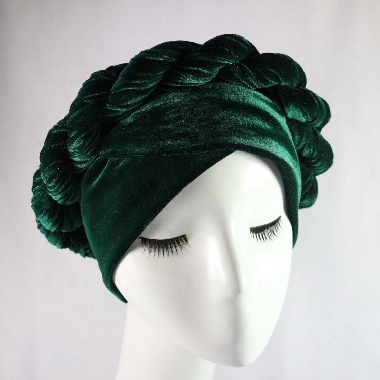 HZM-18148 Women Velvet Turban Caps Braided Head Wrap African Bandana Twist Hair Band Hat