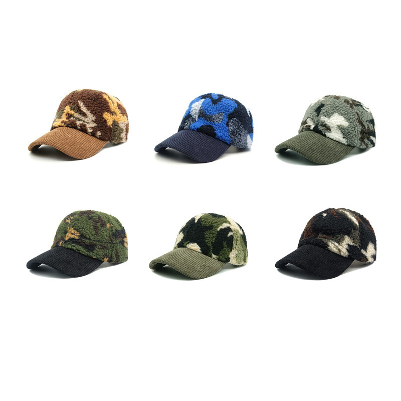 HZM-23322 High Quality Winter Camouflage Fashion Fur Custom Logo Cotton Outdoor Sports Baseball Caps For Women Men