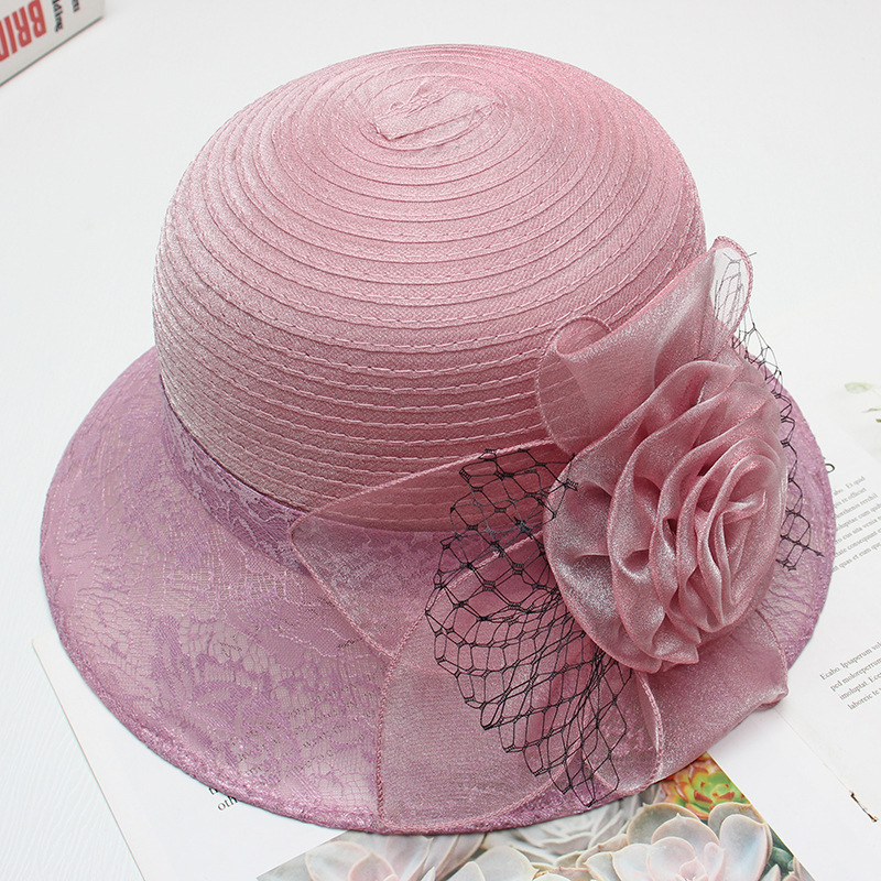 HZM-23072 Adult ladies fashion party wedding Organza Church Hat with Flower