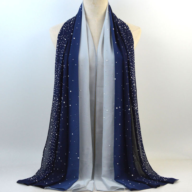 HZW-24006 wholesale shiny rhinestone pearl chiffon scarf women head shimmer glitter hijab scarf