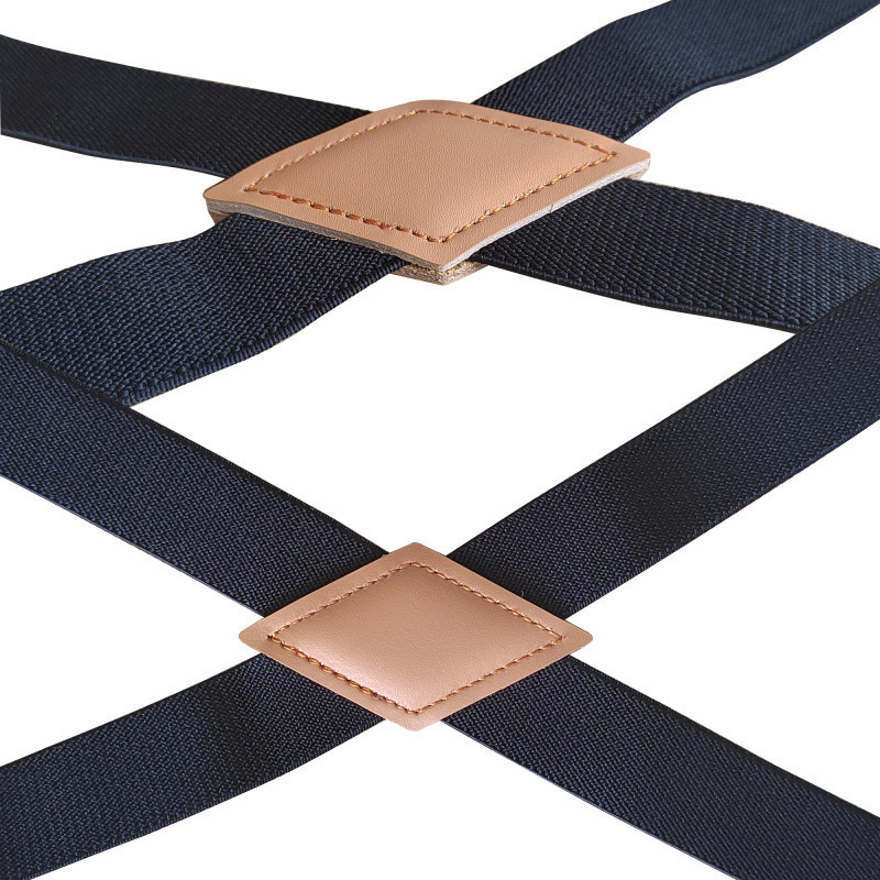 HZO-24022 Heavy Duty X Back Style Solid Slide 2 Clip Adjustable Elastic Leather Suspenders for Men