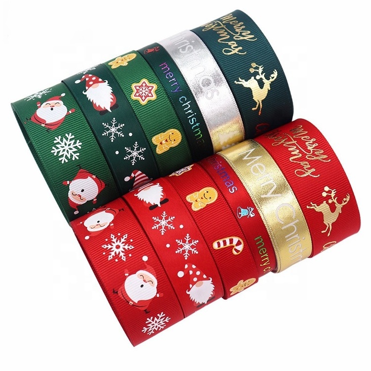 High quality satin ribbon christmas printed cintas grosgrain ribbon merry christmas ribbon