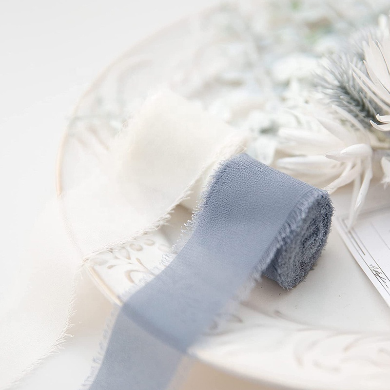 Handmade Chiffon Fringed Ribbon 4cm 5Yards Chiffon Ribbon Perfect for Wedding Invitation