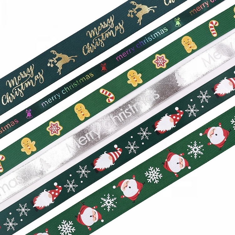 High quality satin ribbon christmas printed cintas grosgrain ribbon merry christmas ribbon