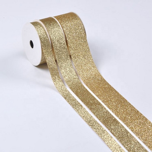 Sparkle christmas glitter foil gold ribbon wholesale for wedding bouquet decoration