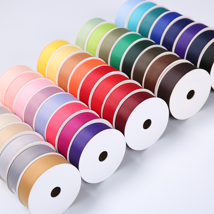 Polyester Printed Custom logo Embossed Cut Edge Double Face Custom Printed Grosgrain Ribbon