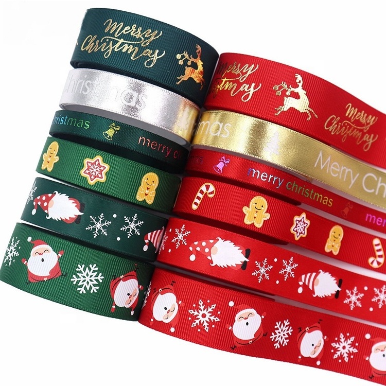 High quality satin ribbon christmas printed cintas grosgrain ribbon merry christmas ribbon