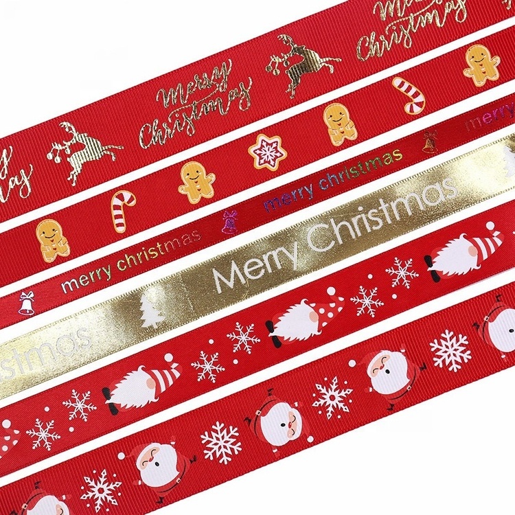 High quality satin ribbon christmas printed cintas grosgrain ribbon merry christmas ribbon