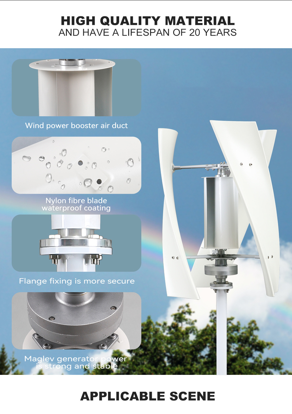 Vertical Wind Turbine 500W 1000W Generator Wind Power 3kw 5kw Vertical Wind Power