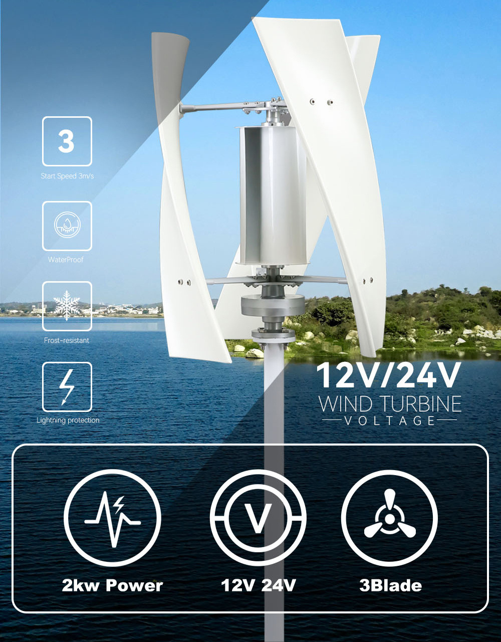 Vertical Wind Turbine 500W 1000W Generator Wind Power 3kw 5kw Vertical Wind Power