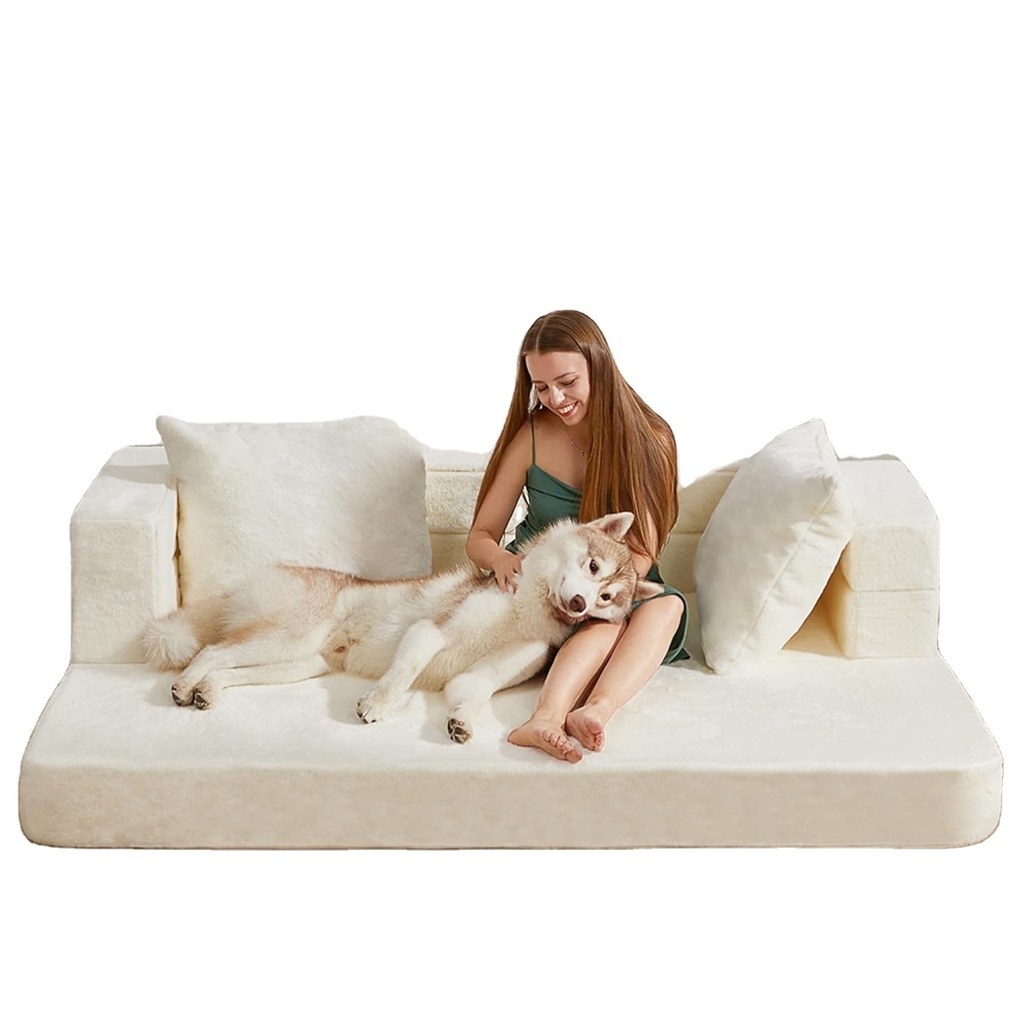 Large size sofa Non-slip Washable Long Plush Faux Fur Removable non-slip Pet Giant Human Size Scale Jumbo Adult Dog Bed sofa