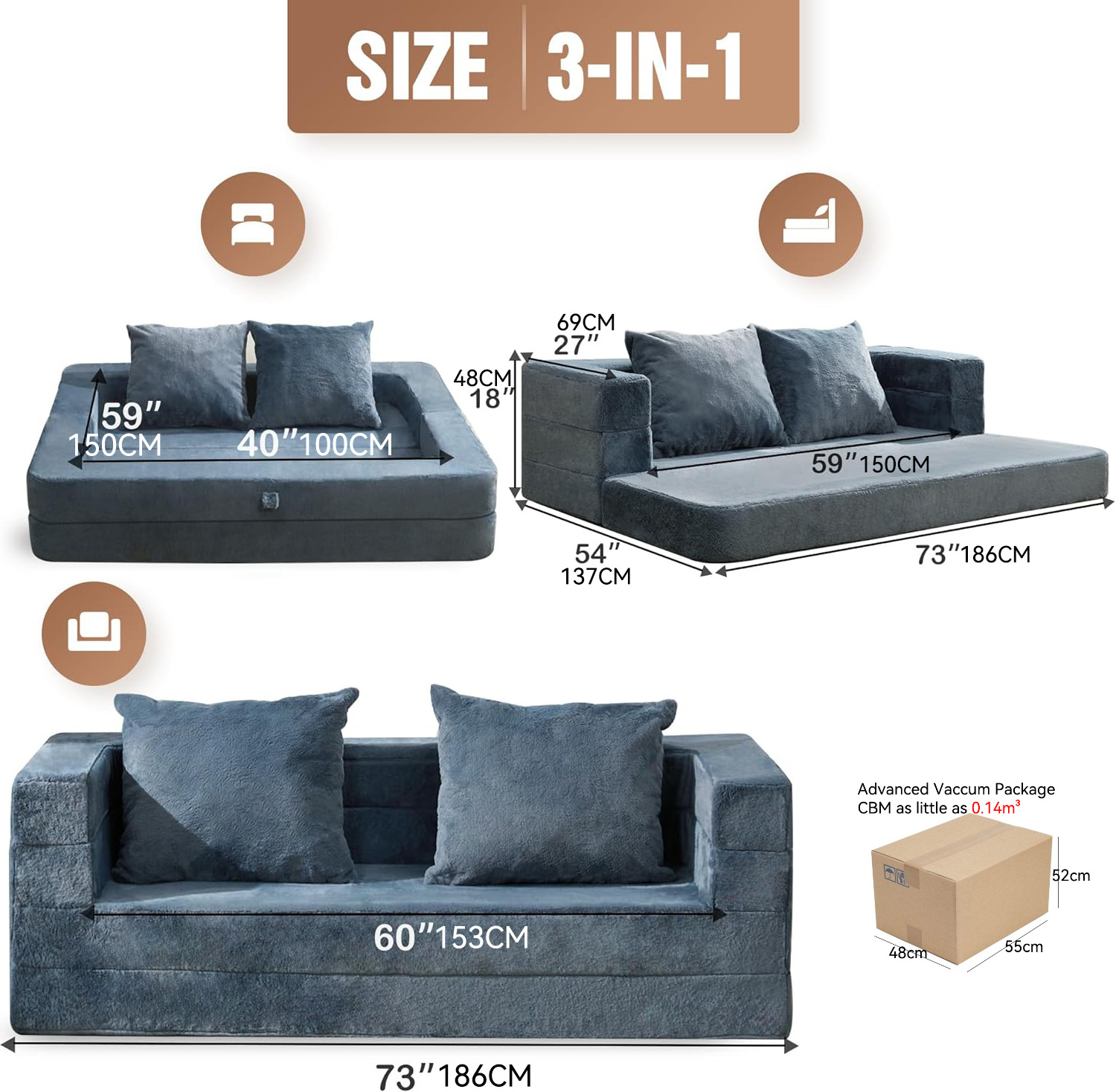 Factory Portable Folding Sofa Bed Convertible Cum SleeperBed Living Room Furniture Couch Sofa fence dog Bed