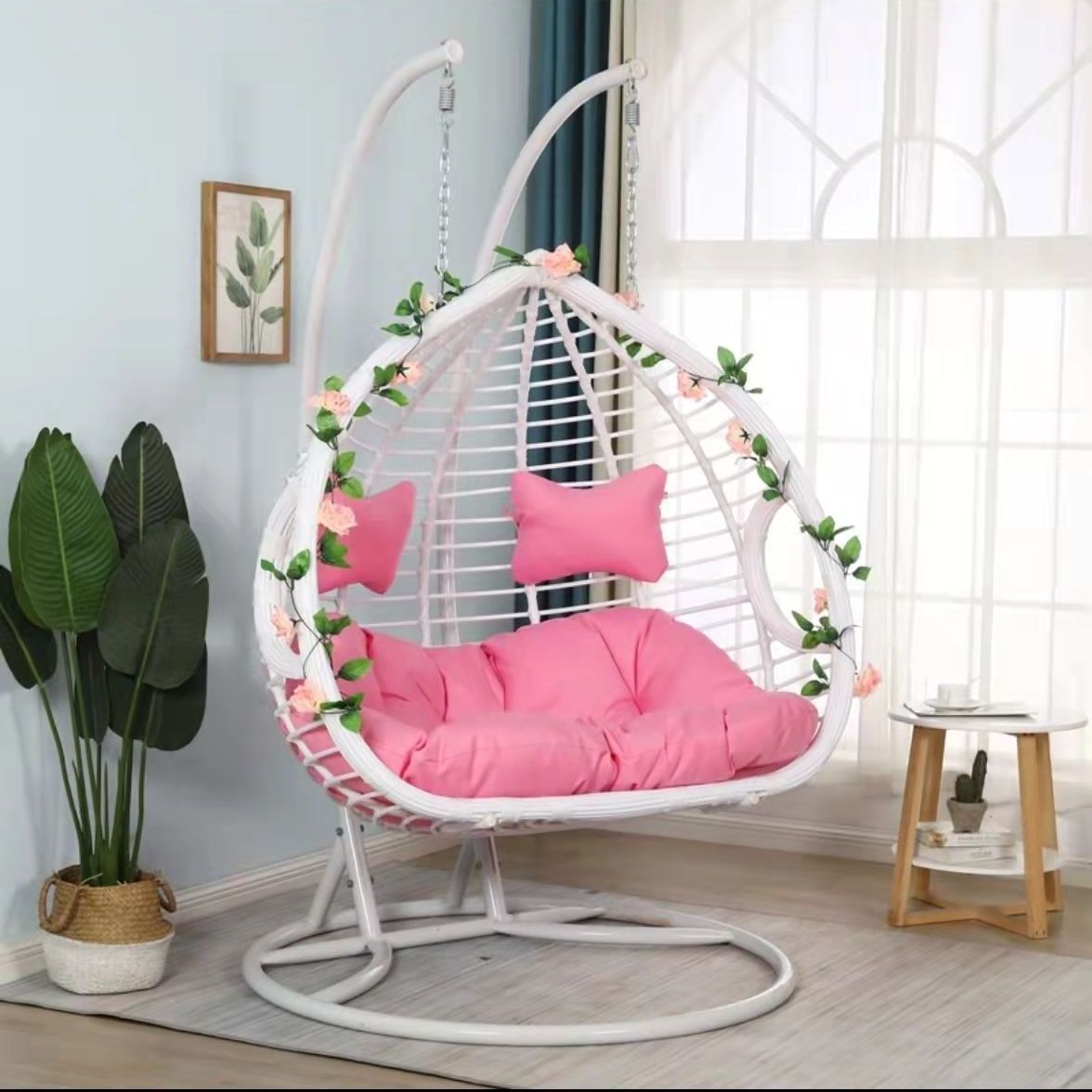 Double Seat round Pod Wicker Basket Egg Swing Chairs with Stand Garden Rattan Hanging Patio Swings for Resorts