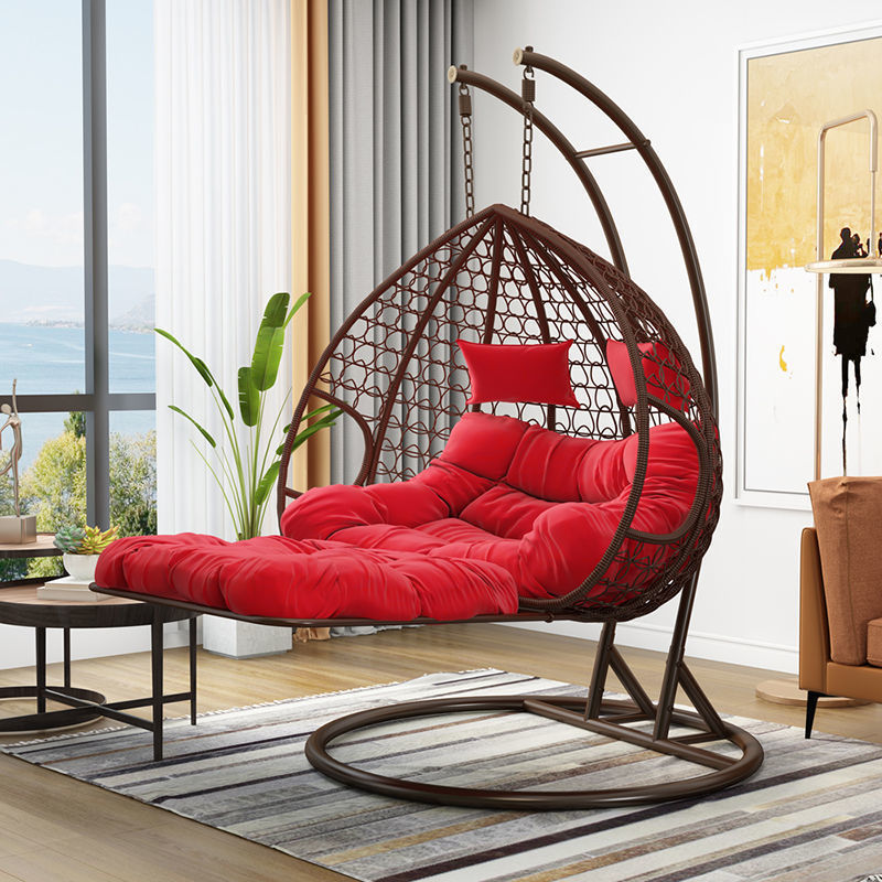 Modern round Pod Rattan Hanging Swing Chair with Stand Wicker Egg Basket for Indoor Outdoor Cheap Price Resort Garden Furniture