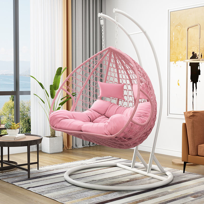 Modern round Pod Rattan Hanging Swing Chair with Stand Wicker Egg Basket for Indoor Outdoor Cheap Price Resort Garden Furniture