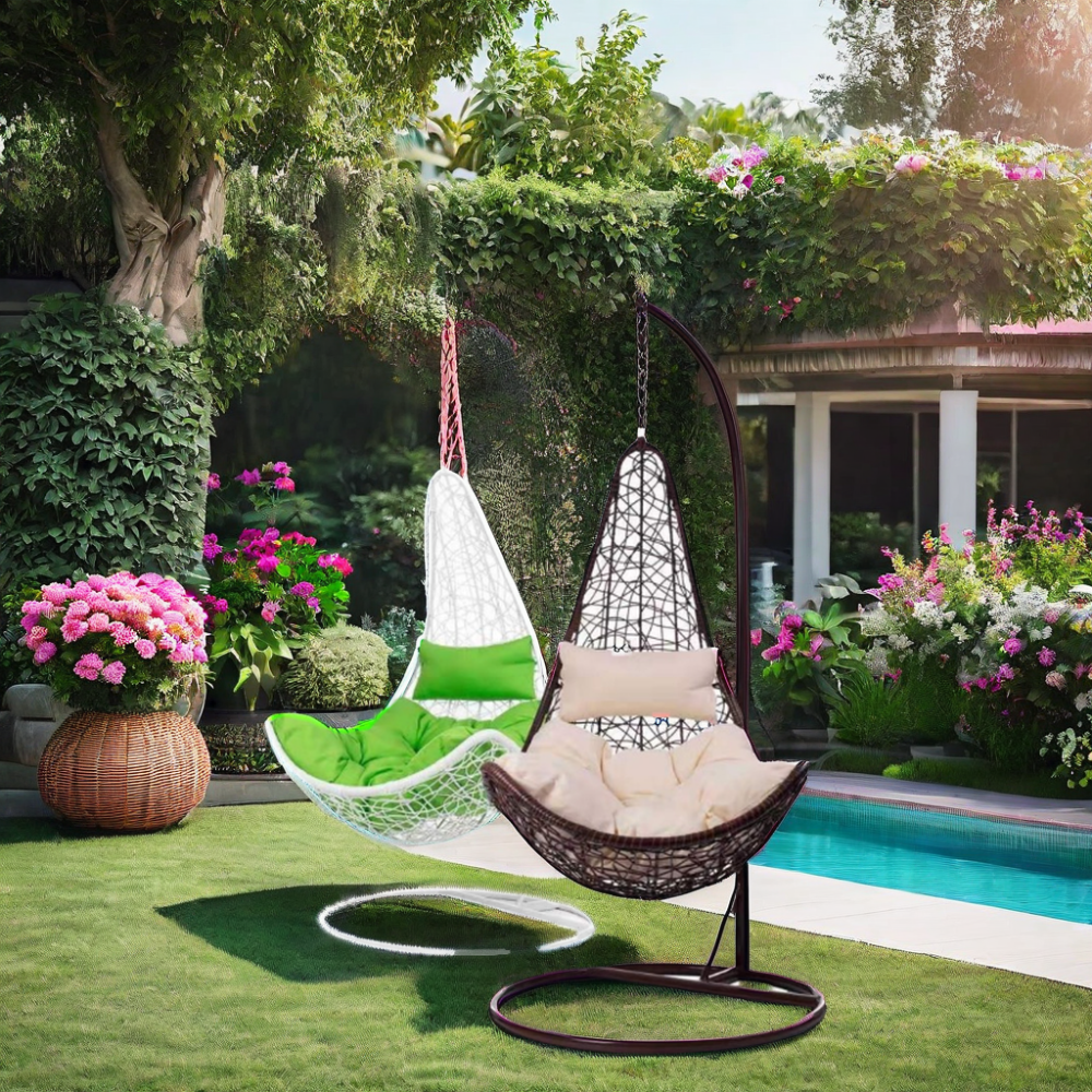 Modern Outdoor Rattan Wicker Hanging Swing Chair with Metal Stand Color Material Origin General Place Model