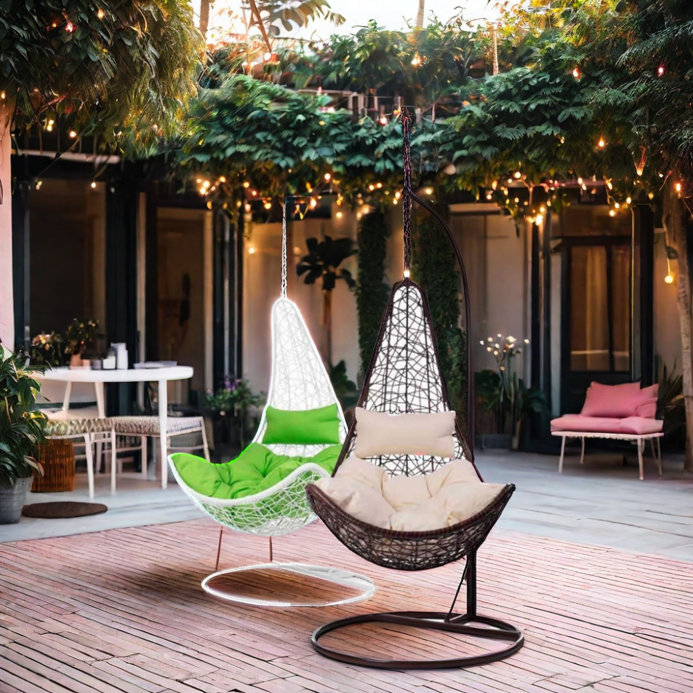 Modern Outdoor Rattan Wicker Hanging Swing Chair with Metal Stand Color Material Origin General Place Model