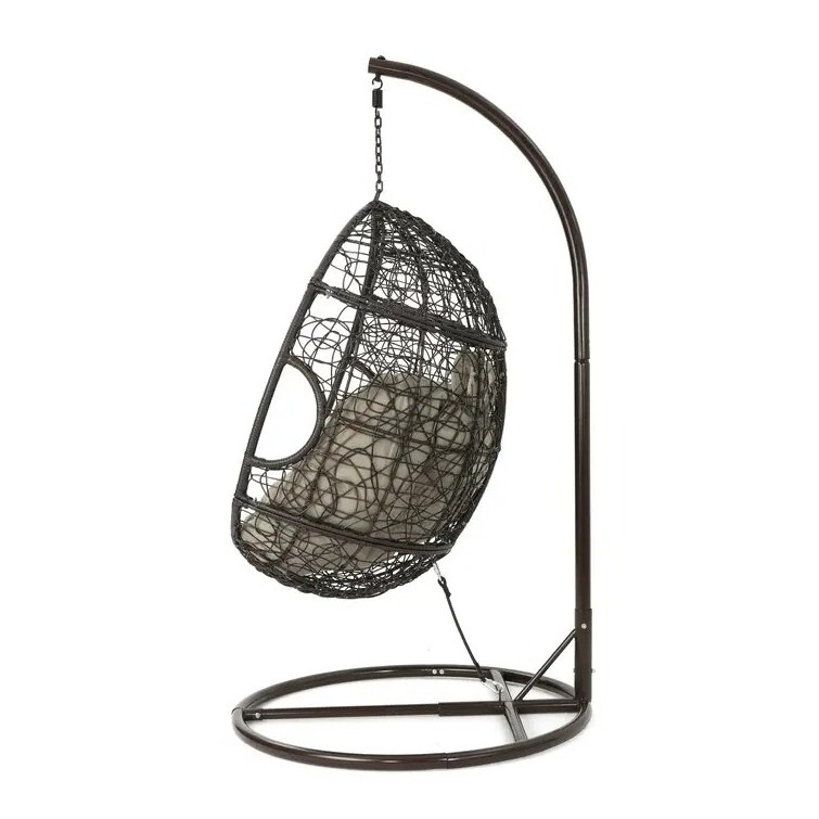 Modern Design Hanging Egg Shape Patio Chair with Stand Outdoor Garden Furniture Wicker Rattan Swing Chair Hammock with Cushion