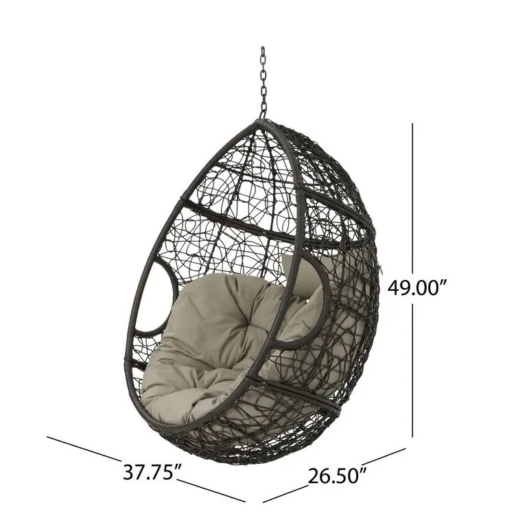 Modern Design Hanging Egg Shape Patio Chair with Stand Outdoor Garden Furniture Wicker Rattan Swing Chair Hammock with Cushion