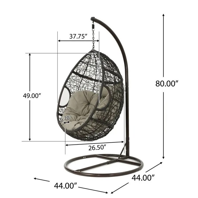 Modern Design Hanging Egg Shape Patio Chair with Stand Outdoor Garden Furniture Wicker Rattan Swing Chair Hammock with Cushion