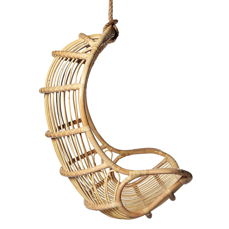 Modern Outdoor Hanging Egg Chair Indoor and Outdoor Courtyard Natural Rattan Swing with Bracket Versatile Furniture