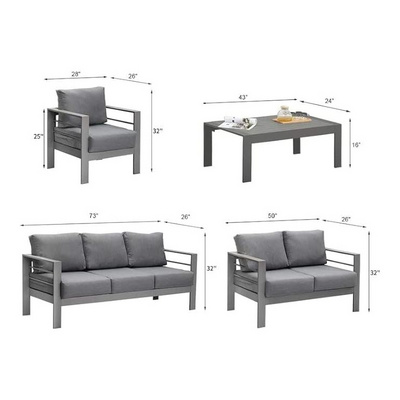 Modern Outdoor Conversation Set Sectional Sofa Aluminum Patio Furniture Set with Upgrade Cushion and Coffee Table